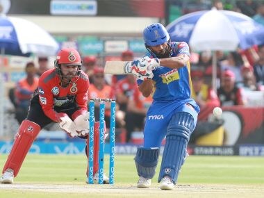 Rahul Tripathi of Rajasthan Royals plays a shot against Royal Challengers Bangalore. Sportzpics