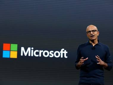 Microsoft CEO Satya Narayana Nadella speaks at a live Microsoft event. Reuters