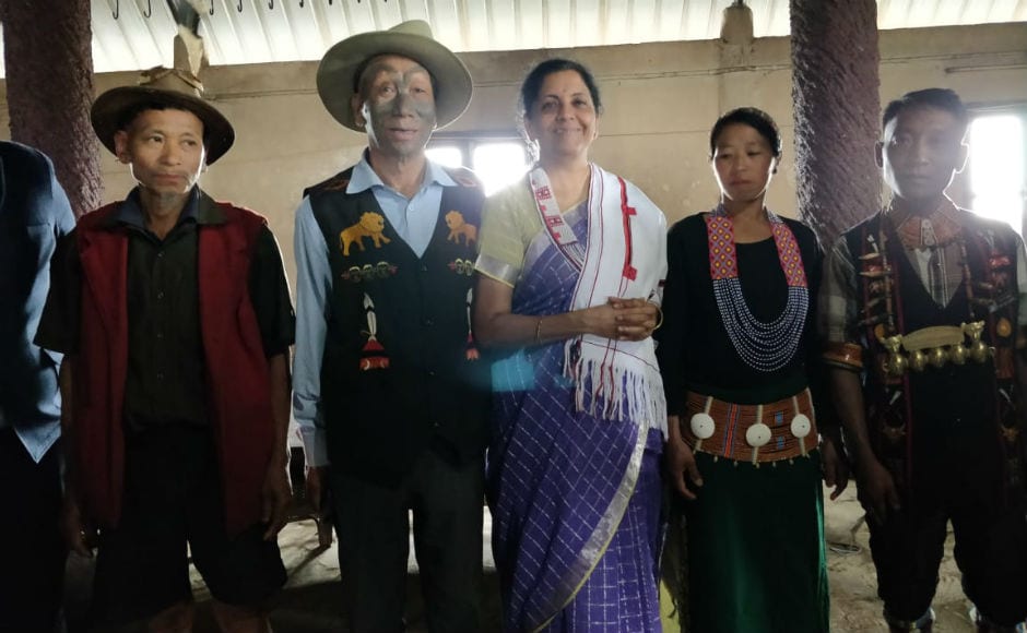 Sitharaman also had an interaction with the local Konyak community and visited the house of village chief Angh Longwa. Image courtesy: @DefenceMinIndia/Twitter