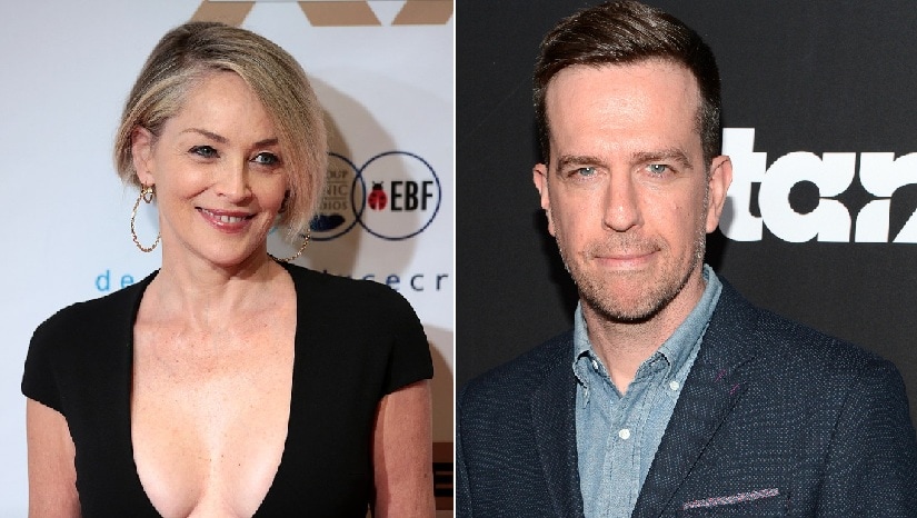 Sharon Stone and Ed Helms. Images via Twitter