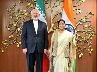 File image of Union minister Sushma Swaraj with Foreign Minister of Iran Mohammad Javad Zarif. Twitter @MEAIndia