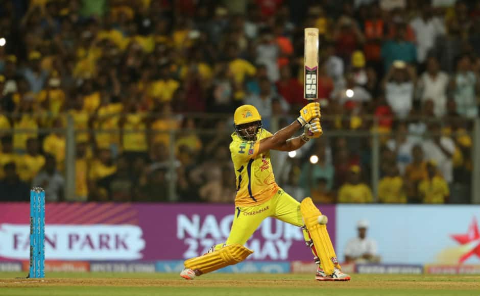 Chennai Super Kings batsman Ambati Rayudu hits the winning runs for his team. Sportzpics