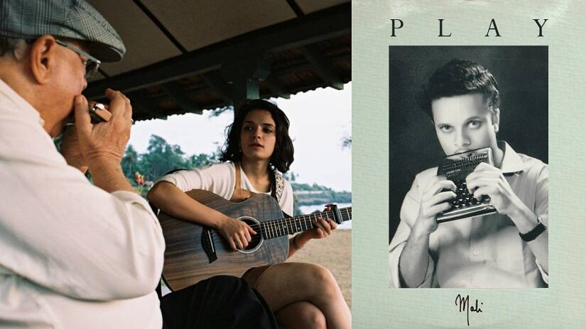 (Left) Maalavika Manoj and her grandfather, photographed by Krish Makhija. (Left) The art for 'Play'