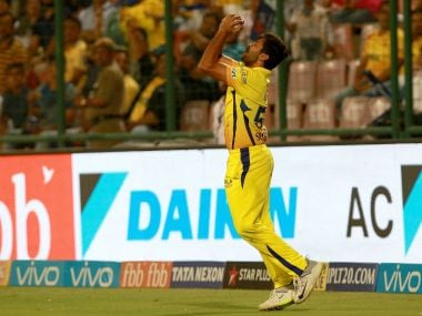 CSK's Shardul Thakur takes a catch to dismiss Prithvi Shaw. Sportzpics