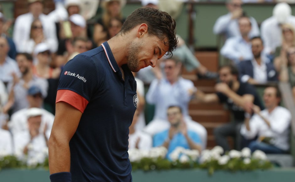 Austria's Dominic Thiem reacts after missing a shot against Spain's Rafael Nadal in the men's final. AP Austria's Dominic Thiem reacts after missing a shot against Spain's Rafael Nadal in the men's final. AP