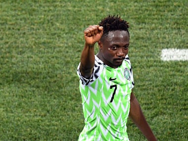 Nigeria's forward Ahmed Musa celebrates at the end of the Russia 2018 World Cup Group D football match between Nigeria and Iceland at the Volgograd Arena in Volgograd on June 22, 2018. / AFP PHOTO / Philippe DESMAZES / RESTRICTED TO EDITORIAL USE - NO MOBILE PUSH ALERTS/DOWNLOADS