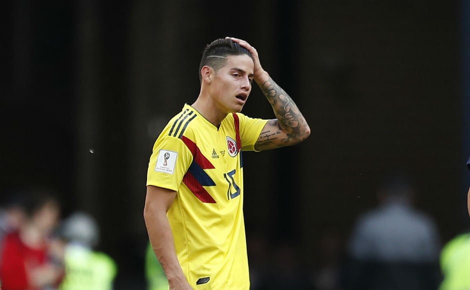 Colombia star James Rodriguez reacts after his team's 1-2 loss at the hands of Japan. AP Colombia star James Rodriguez reacts after his team's 1-2 loss at the hands of Japan. AP