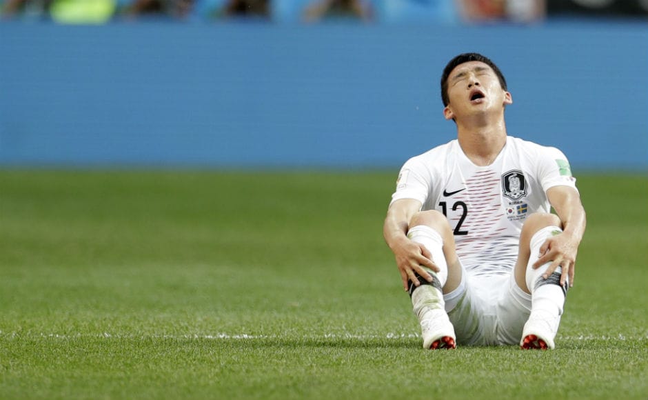 South Korea's Kim Min-woo reacts at the end of his team's match against Sweden, which they lost 0-1. AP South Korea's Kim Min-woo reacts at the end of his team's match against Sweden, which they lost 0-1. AP