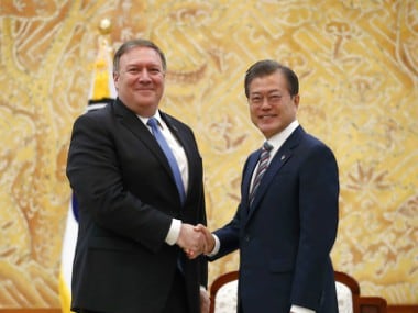US Secretary of State Mike Pompeo with South Korean President Moon Jae-in. AP