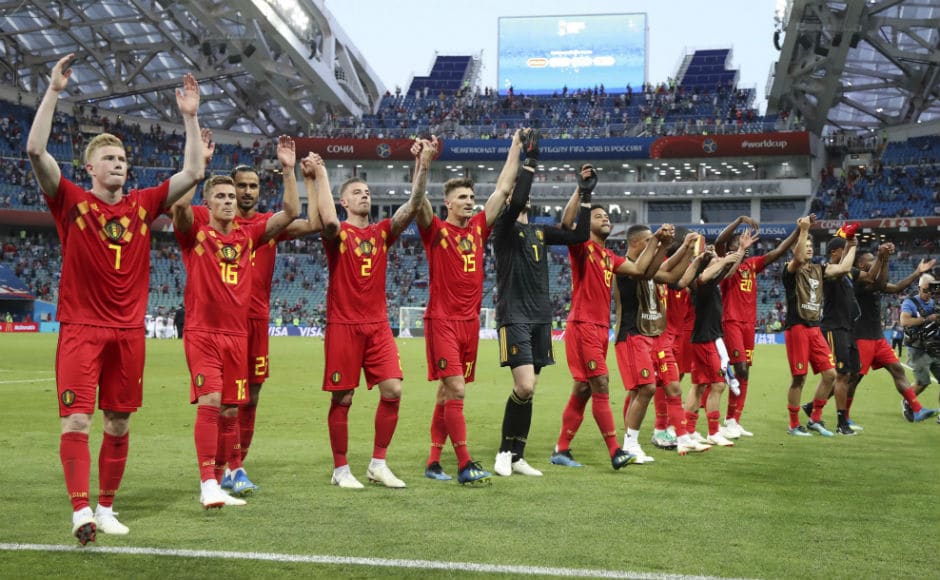 Belgium players celebrate at the end of their match against Panama, which they won 3-0. AP Belgium players celebrate at the end of their match against Panama, which they won 3-0. AP