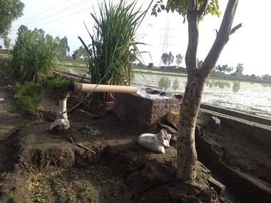 Water being pumped into the field in Mansa district. Image courtesy: Firstpost/Navdeep Ahluwalia