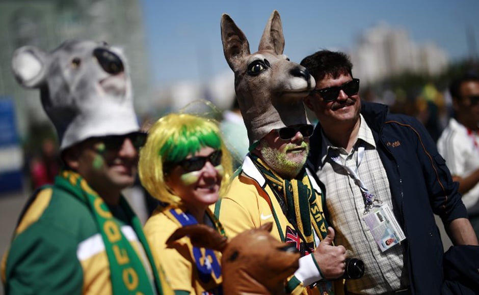 Australia supporters gather outside the Kazan Arena, in Kazan on 16 June, 2018 during the Russia 2018 World Cup football tournament. AFP Australia supporters gather outside the Kazan Arena, in Kazan on 16 June, 2018 during the Russia 2018 World Cup football tournament. AFP