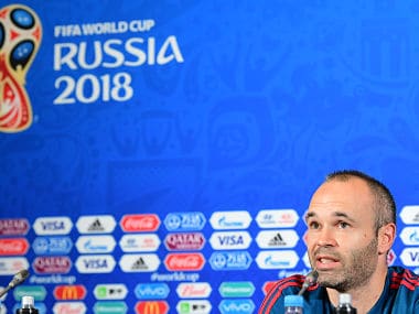 Spain's midfielder Andres Iniesta attends a press conference in Kazan ahead of their Group B match against Iran. AFP