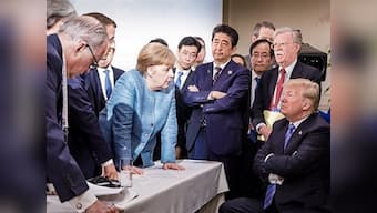 Picture that sparked a thousand memes: Angela Merkel-Donald Trump photo at G7 Summit makes internet go crazy