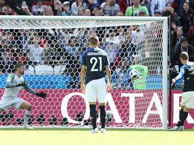 France's Antoine Griezmann scores the opening goal from the penalty spot during the group C match against Australia. AP