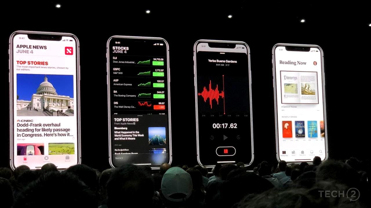 New Apple Stocks, Voice Recorder and Apple Books apps at WWDC 2018. Image: tech2/Nimish Sawant