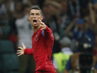 Portugal's Cristiano Ronaldo celebrates his third goal against Spain on Friday. AFP