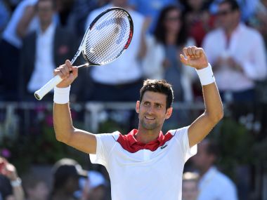 Novak Djokovic celebrates after winning his quarter-final match against Adrian Mannarino. Reuters