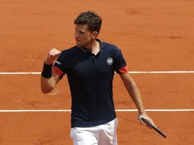 Dominic Thiem celebrates a winning point against Kei Nishikori during their fourth round match. AP