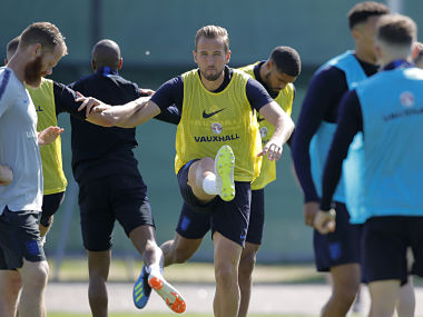 England's Harry Kane and his teammate attend England's official training in Zelenogorsk ahead of the Panama clash. AP