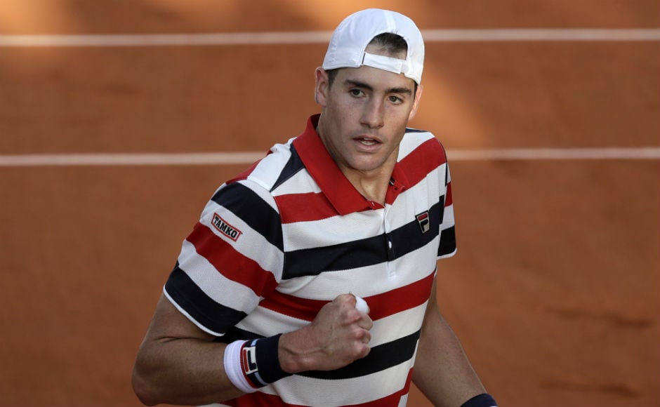 John Isner of the US reacts as he plays France's Pierre-Hugues Herbert during their third round match of the French Open. AP John Isner of the US reacts as he plays France's Pierre-Hugues Herbert during their third round match of the French Open. AP