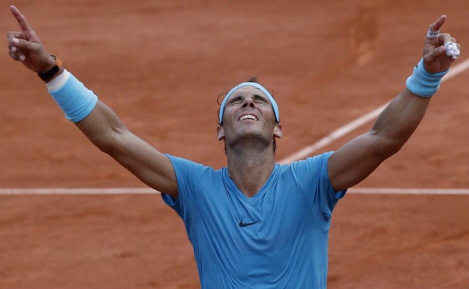 Spain's Rafael Nadal celebrates winning the men's final match of the French Open tennis tournament against Austria's Dominic Thiem in three sets 6-4, 6-3, 6-2. AP Spain's Rafael Nadal celebrates winning the men's final match of the French Open tennis tournament against Austria's Dominic Thiem in three sets 6-4, 6-3, 6-2. AP