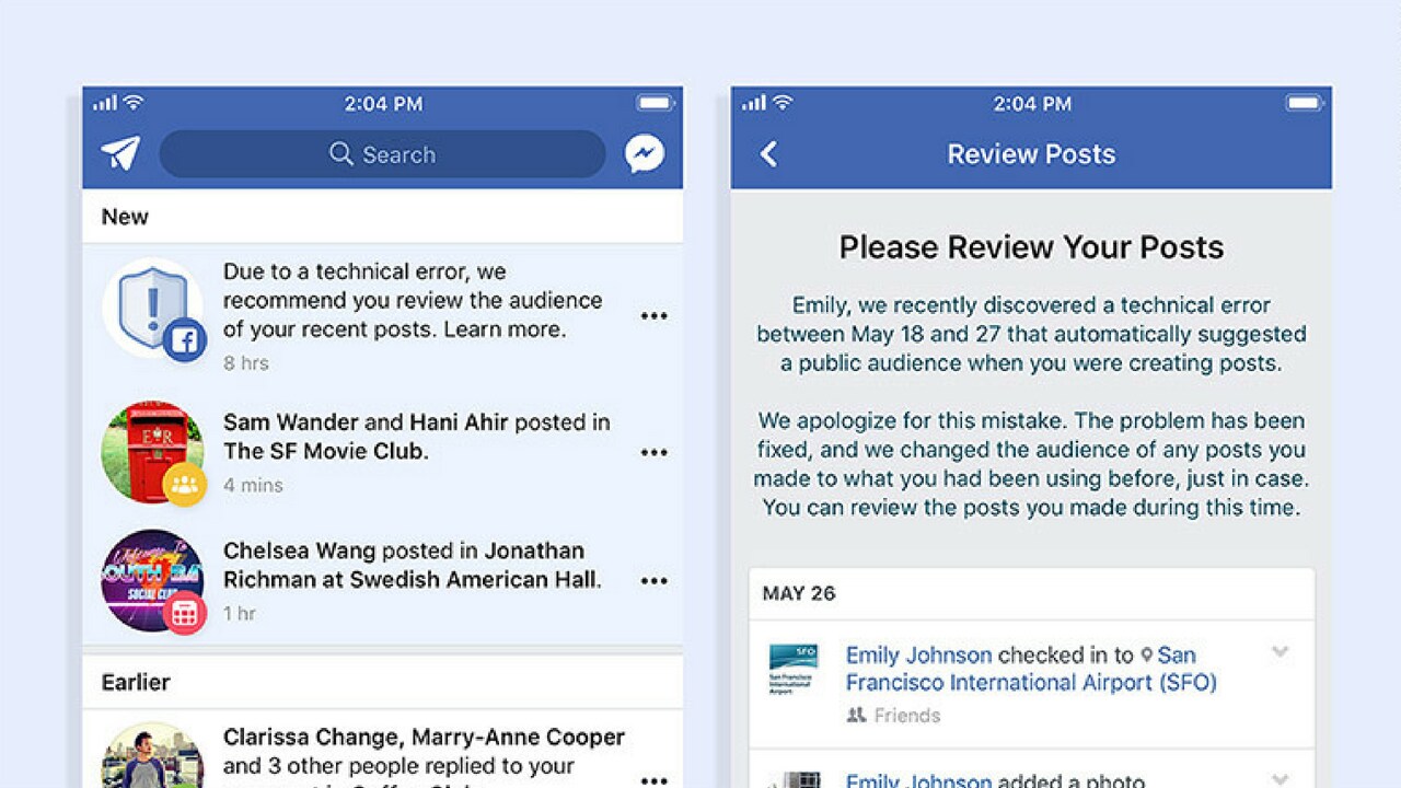 'Please Review Your Posts' alert on Facebook. Image: CNN