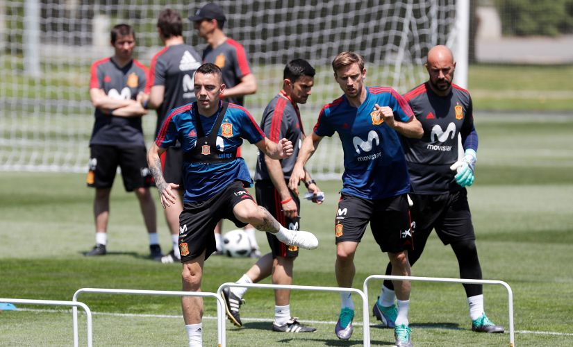 Spain's Iago Aspas trains in Russia. Reuters