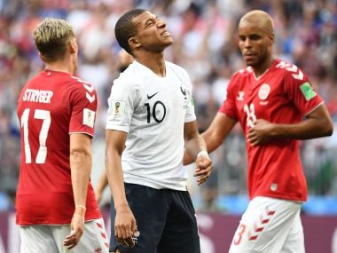 France's forward Kylian Mbappe gestures during the Russia 2018 World Cup Group C football match between Denmark and France at the Luzhniki Stadium in Moscow on June 26, 2018. / AFP PHOTO / FRANCK FIFE / RESTRICTED TO EDITORIAL USE - NO MOBILE PUSH ALERTS/DOWNLOADS
