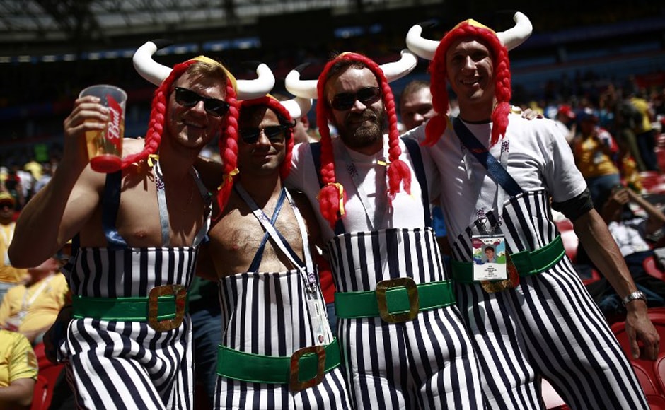 French fans pose during the Russia 2018 World Cup Group C football match between France and Australia at the Kazan Arena in Kazan on 16 June, 2018. AFP French fans pose during the Russia 2018 World Cup Group C football match between France and Australia at the Kazan Arena in Kazan on 16 June, 2018. AFP
