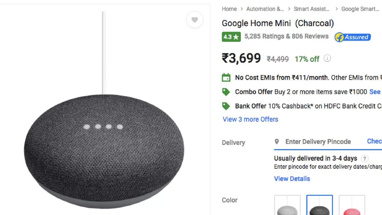 Home Mini price decreased from Rs 4,499 to Rs 3,699. Image: Flipkart 