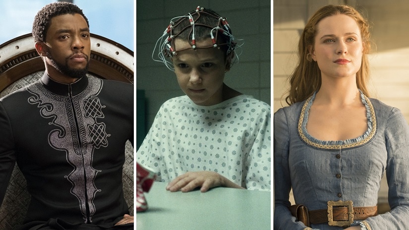 Stills from (L-R) Black Panther, Stranger Things and Westworld. Image via Twitter