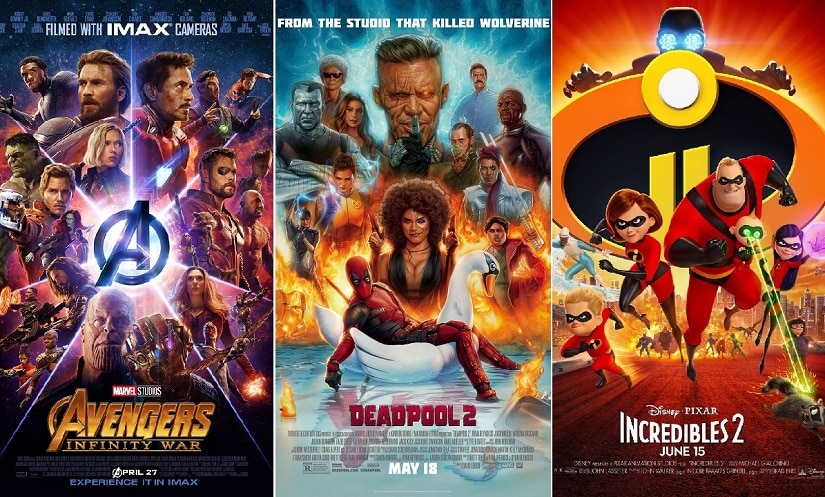 Avengers: Infinity War, Deadpool 2 and Incredibles 2 were three of the highest earners in the second quarter. Images via Twitter