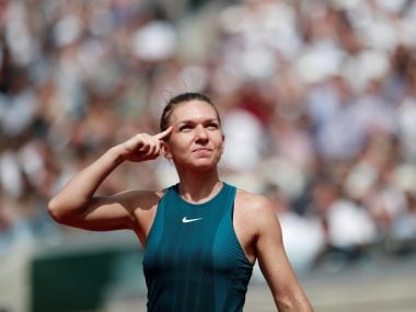 Simona Halep celebrates winning her quarter final match against Angelique Kerber. Reuters 