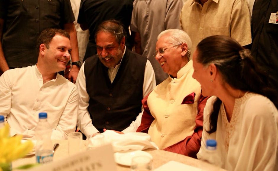 This is the first iftar hosted by Gandhi as Congress president. He is seen accompanied here by former minister Anand Sharma. Image courtesy: @RahulGandhi/Twitter This is the first iftar hosted by Gandhi as Congress president. He is seen accompanied here by former minister Anand Sharma. Image courtesy: @RahulGandhi/Twitter