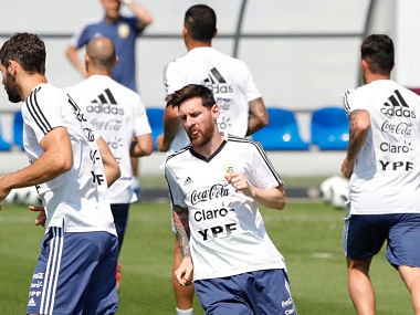 Lionel Messi jogs during a training session of Argentina at the 2018 FIFA World Cup in Bronnitsy. AP