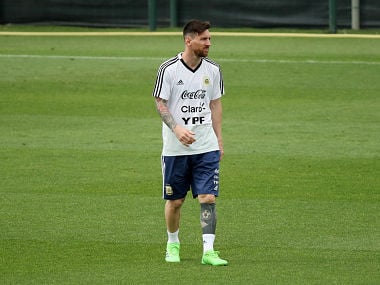Argentina's Lionel Messi in action during training. Reuters
