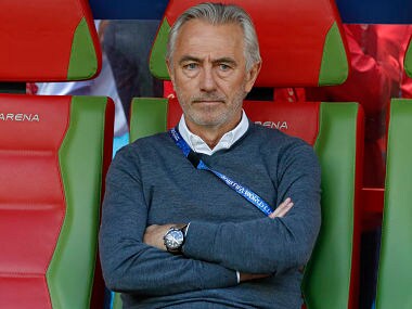 Australia head coach Bert van Marwijk looks on during the group C match against France. AP