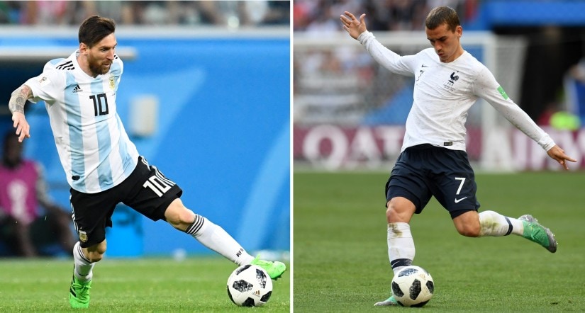 Argentina's forward Lionel Messi and France's forward Antoine Griezmann. France play Argentina in their 2018 World Cup Round of 16 match at the Kazan Arena on Saturday. AFP