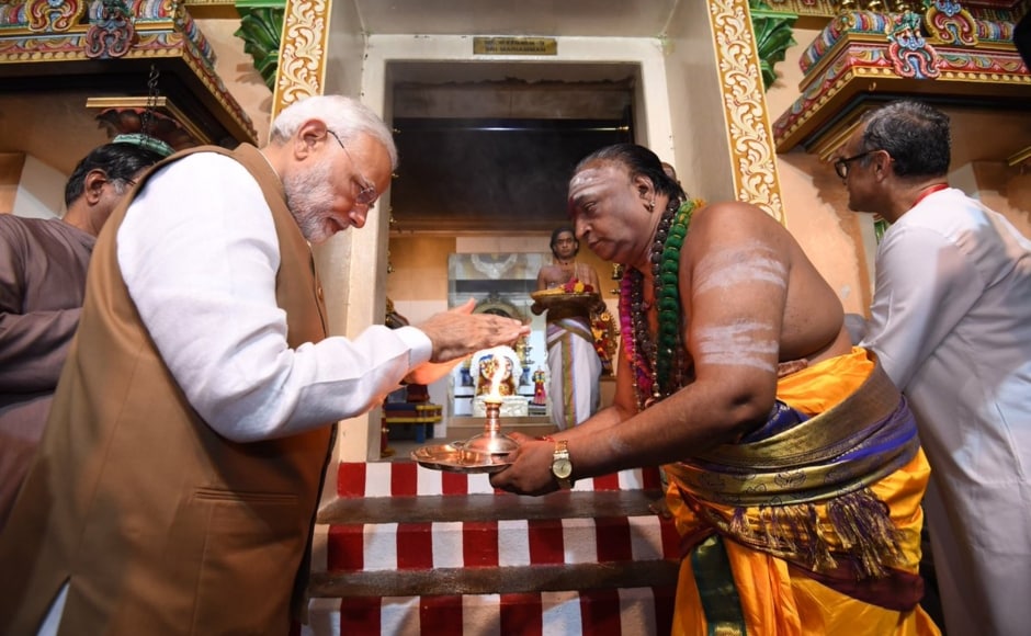 During his three-day visit to Singapore, Prime Minister Narendra Modi prayed at the Mariamman Temple on Saturday. The temple illustrates the vibrant cultural connect between India and Singapore, he tweeted. Twitter@narendramodi During his three-day visit to Singapore, Prime Minister Narendra Modi prayed at the Mariamman Temple on Saturday. The temple illustrates the vibrant cultural connect between India and Singapore, he tweeted. Twitter@narendramodi