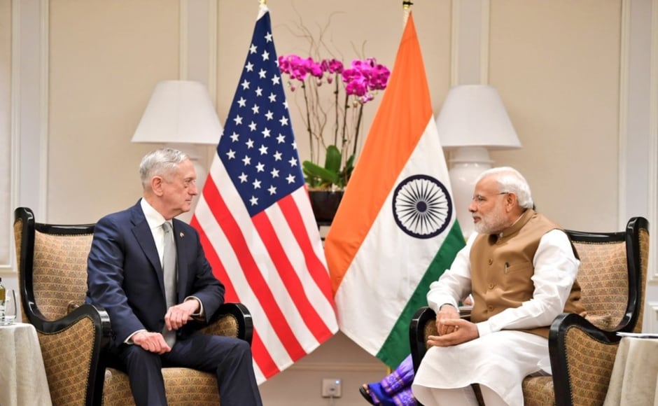 Modi, who was the keynote speaker at the Shangri-La Dialogue, also met US Secretary of Defence James Mattis on the sidelines of the meet. Twitter@MEAIndia Modi, who was the keynote speaker at the Shangri-La Dialogue, also met US Secretary of Defence James Mattis on the sidelines of the meet. Twitter@MEAIndia