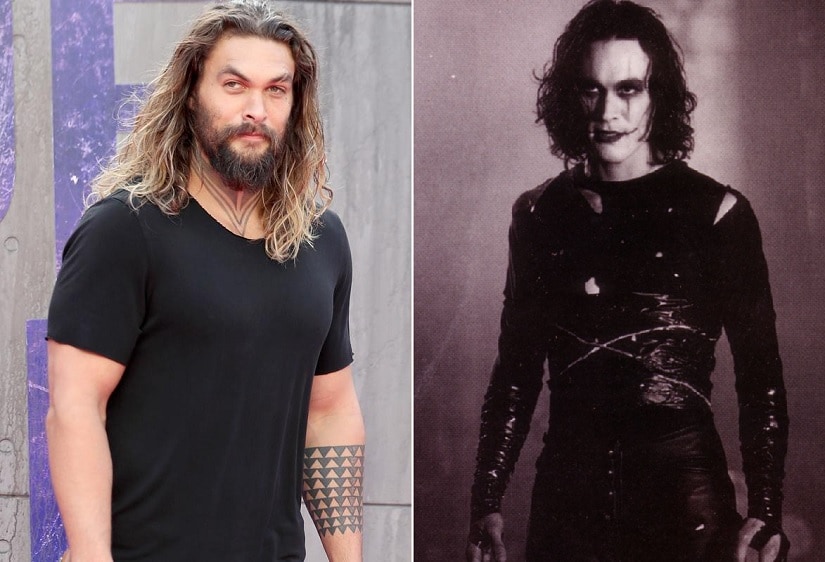 Jason Momoa (L); Brandon Lee in The Crow (1994). Image via Twitter