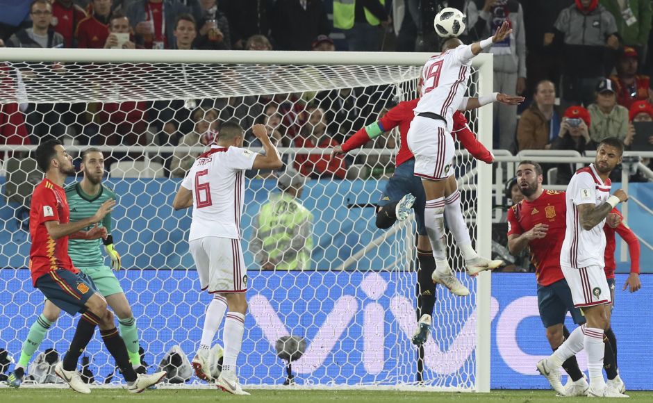 Morocco's Youssef En Nesyri, 19, scored his side's second goal during the Group B match between Spain and Morocco at the 2018 FIFA World Cup at the Kaliningrad Stadium. AP Morocco's Youssef En Nesyri, 19, scored his side's second goal during the Group B match between Spain and Morocco at the 2018 FIFA World Cup at the Kaliningrad Stadium. AP