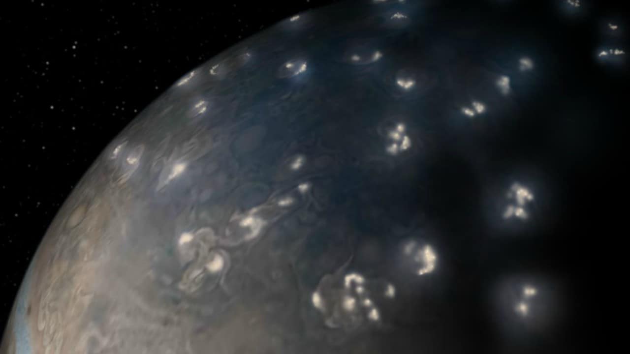 Juno, through the images it clicked of Jupiter, found out that lightning on the planet is the same as Earth in some ways, and opposite in many others, solving a 39-year-old mystery. The Juno spacecraft made its 13th science flyby over Jupiter's mysterious cloud tops on 16 July. Juno, through the images it clicked of Jupiter, found out that lightning on the planet is the same as Earth in some ways, and opposite in many others, solving a 39-year-old mystery. The Juno spacecraft made its 13th science flyby over Jupiter's mysterious cloud tops on 16 July.