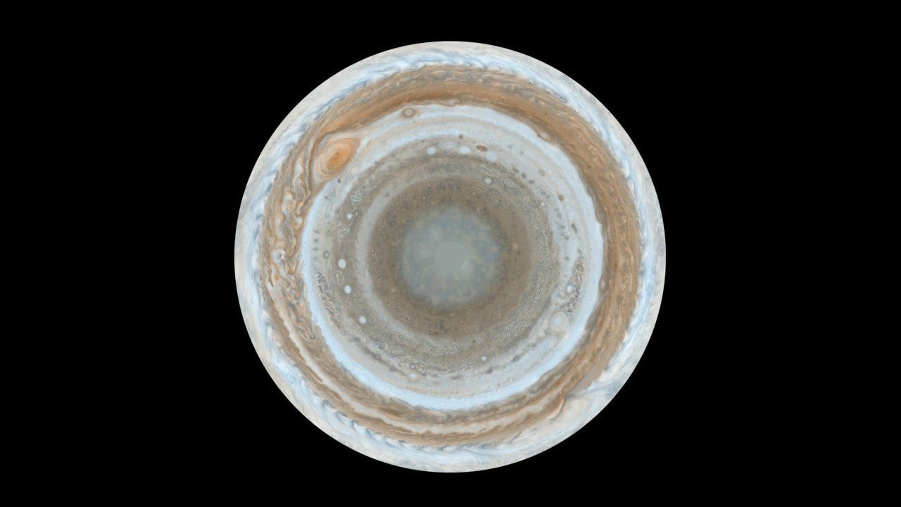 A fly-by image released in May shows the southern hemisphere of Jupiter. Twitter@NASAJuno