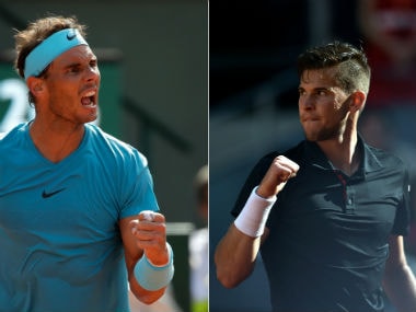 Rafael Nadal and Dominic Thiem at the French Open in Paris. Agencies