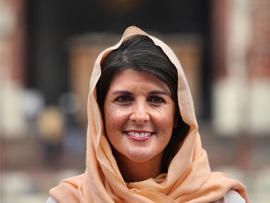 Nikki Haley at Jama Masjid in New Delhi. AP