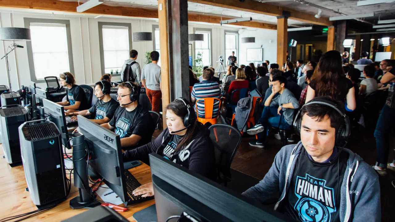 OpenAI Five playing the best OpenAI employee team. Image: OpenAI Blog