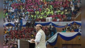 Rajnath Singh addresses youth at a sports conclave while on two-day visit to Jammu and Kashmir