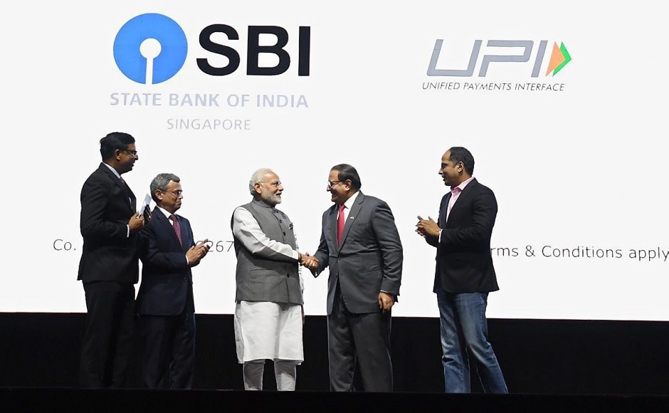 Modi launched three Indian mobile payment apps - SBI, BHIM and RuPay at a business event aimed at internationalisation of the country's digital payment platform. RuPay digital payments system was linked up with Singapore's 33-year old Network for Electronic Transfers (NETS). PTI Modi launched three Indian mobile payment apps - SBI, BHIM and RuPay at a business event aimed at internationalisation of the country's digital payment platform. RuPay digital payments system was linked up with Singapore's 33-year old Network for Electronic Transfers (NETS). PTI